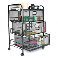 Mind Reader Black 4 Drawer Metal Rolling File Cart