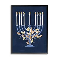 Stupell Industries Traditional Floral Hanukkah Menorah Framed Giclee Art