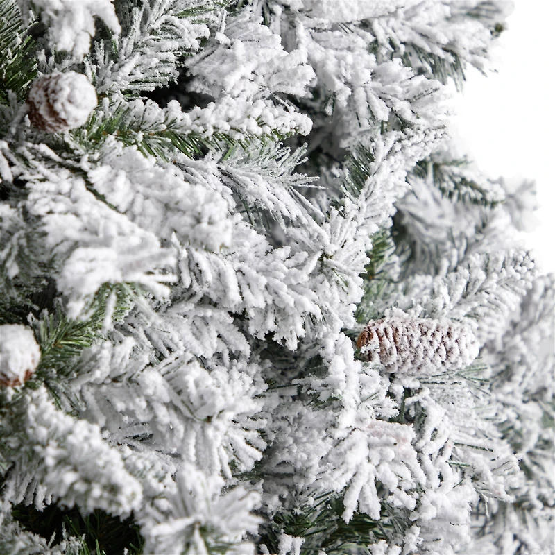 10ft. Pre-Lit Flocked White River Mountain Pine Artificial Christmas Tree, Clear LED Lights