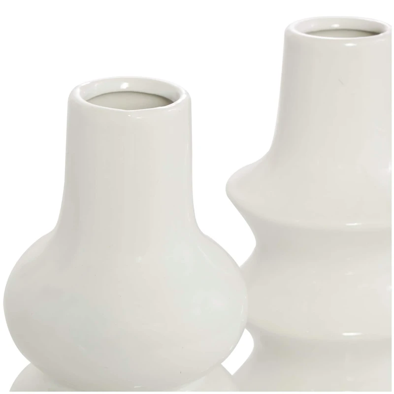 11" White Ceramic Abstract Vase Set