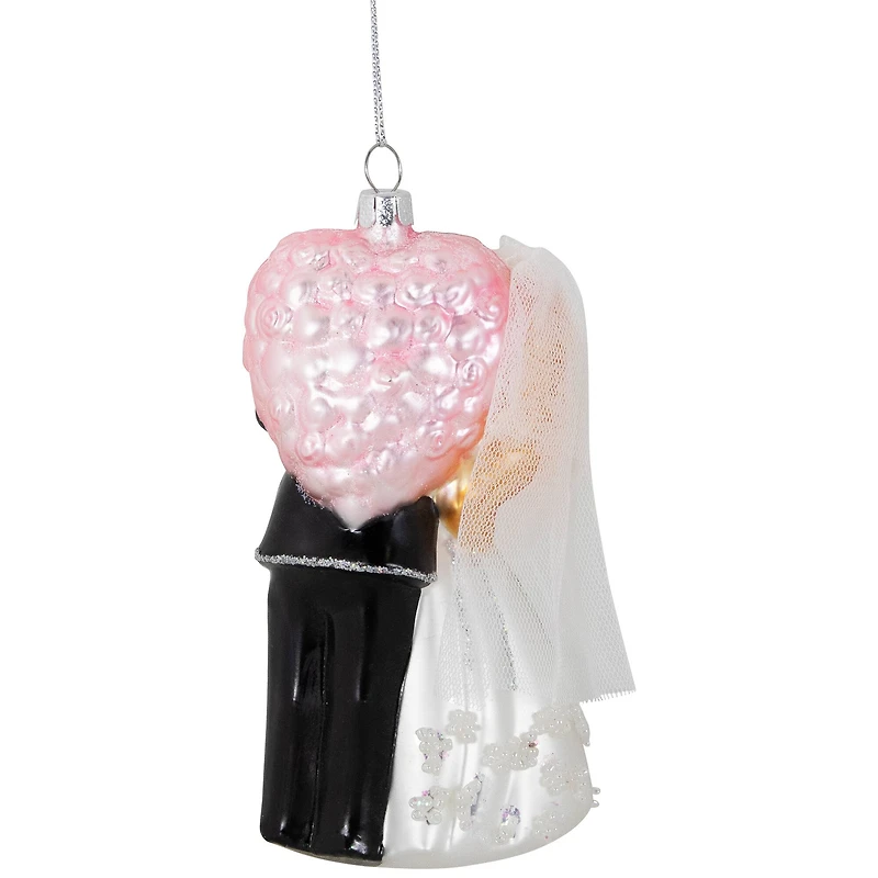 5.25" Bride and Groom Kissing Glass Wedding Christmas Ornament