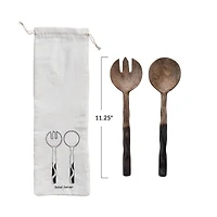 Hello Honey® Natural & Espresso Mango Wood Salad Server Set with Drawstring Bag