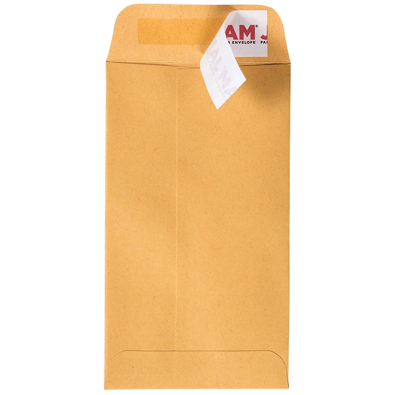 JAM Paper 3.125" x 5.5" Brown Kraft Coin Business Peel & Seal Closure Envelopes