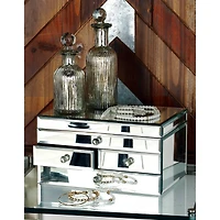 Silver Mirror and Wood Glam Jewelry Box, 6" x 11" x 9"