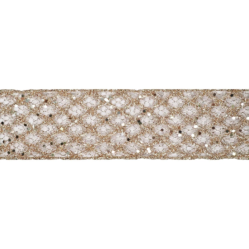 2.5" x 18ft. Champagne Wired Wide Mesh Ribbon by Celebrate It®