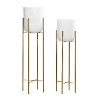 Set of 2 Gold Metal Contemporary Planter, 39", 46"