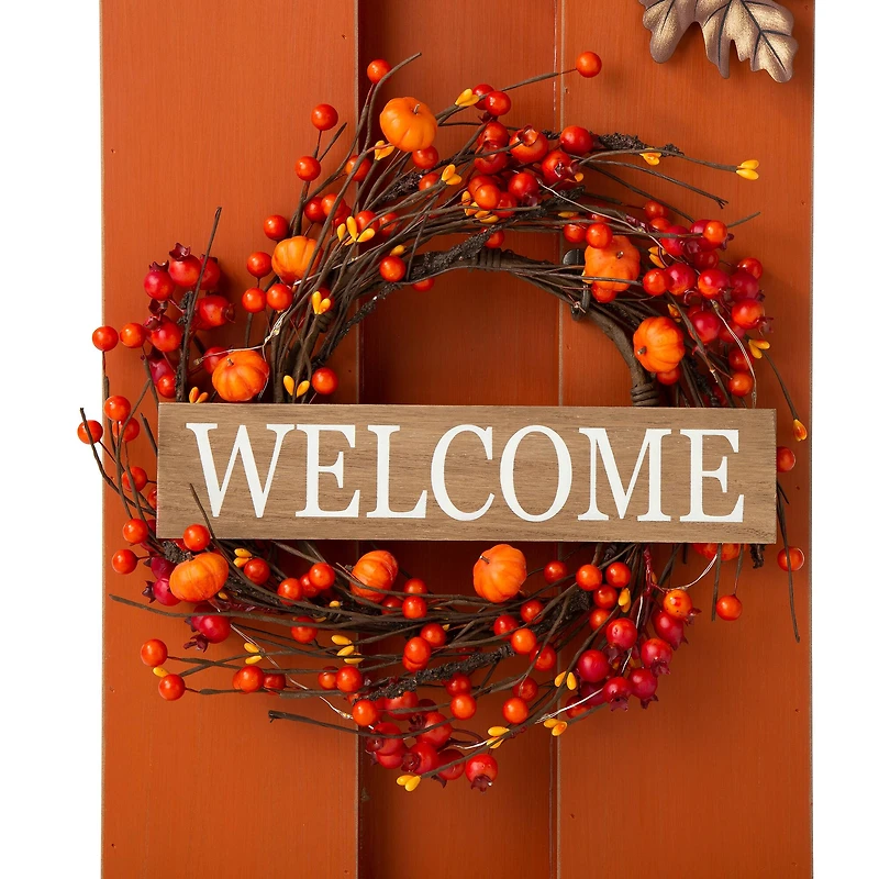 Glitzhome® 30" Fall Lighted Pumpkin & Wreath Décor