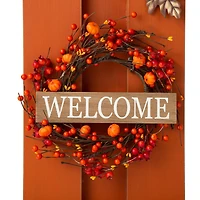 Glitzhome® 30" Fall Lighted Pumpkin & Wreath Décor