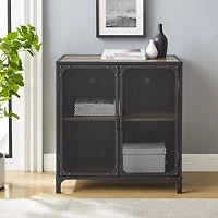 Walker Edison 30" Grey Wash Industrial Mesh Metal Door Accent Cabinet