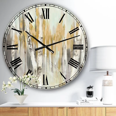 Designart 'Silver And Yellow Birch Forest Farmhouse Wall Clock
