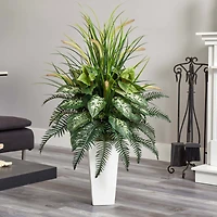 4ft. Mixed River Fern & Dogtail In White Tower Planter