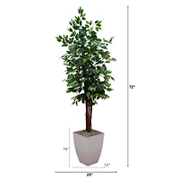 6ft. Artificial Double Stalk Ficus Tree in White Metal Planter