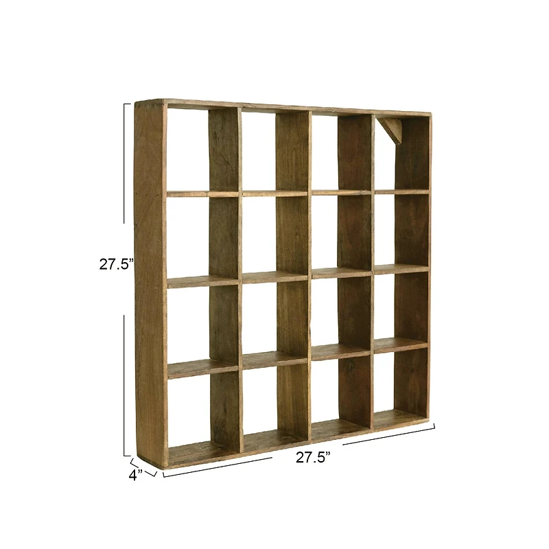 Hello Honey® 28" Square Walnut Finish Reclaimed Wood Shelf with 16 Compartments