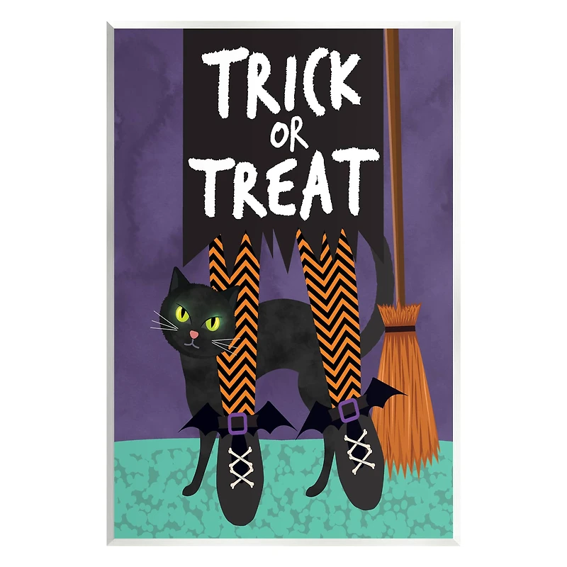 Stupell Industries Trick or Treat Cat & Witch Wall Plaque Art