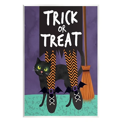 Stupell Industries Trick or Treat Cat & Witch Wall Plaque Art