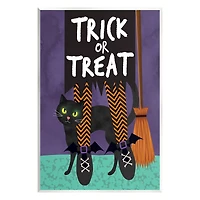 Stupell Industries Trick or Treat Cat & Witch Wall Plaque Art