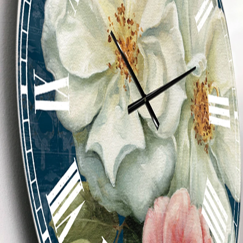 Designart 'Handpainted Blue Damask Flowers Farmhouse Wall Clock