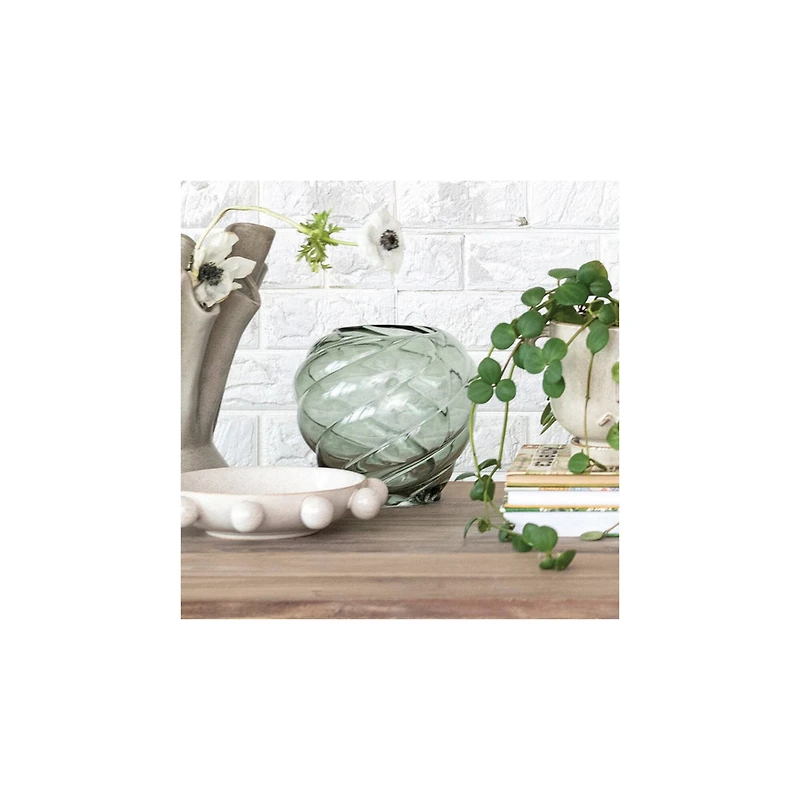 Hello Honey® 7.75" Green Round Twisted Glass Vase