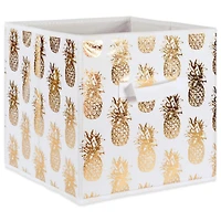 DII® 11" Nonwoven Polyester White & Gold Pineapple Storage Cube