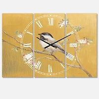 Designart 'Gold Bird On Blossoms Iv Farmhouse Multipanel Wall Clock