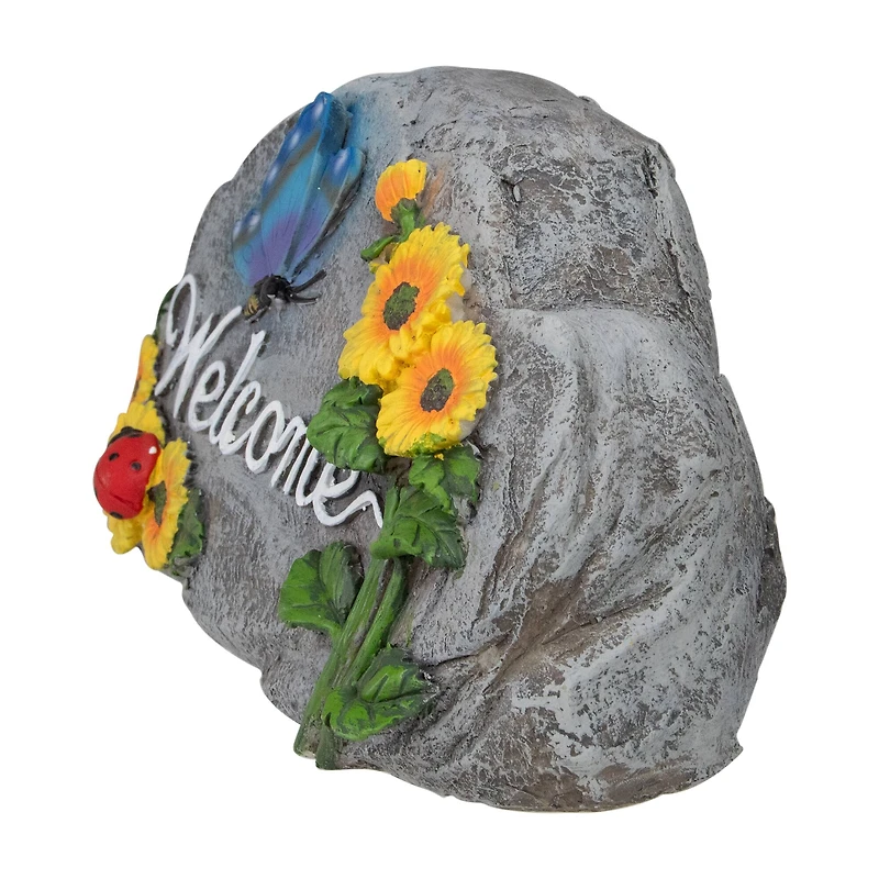 10.5" Gray Spring Butterfly & Sunflower Welcome Outdoor Garden Stone