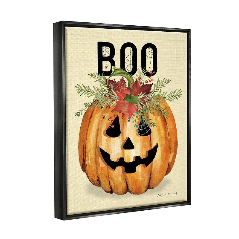 Stupell Industries Boo Seasonal Halloween Flowers Framed Floater Canvas Wall Art