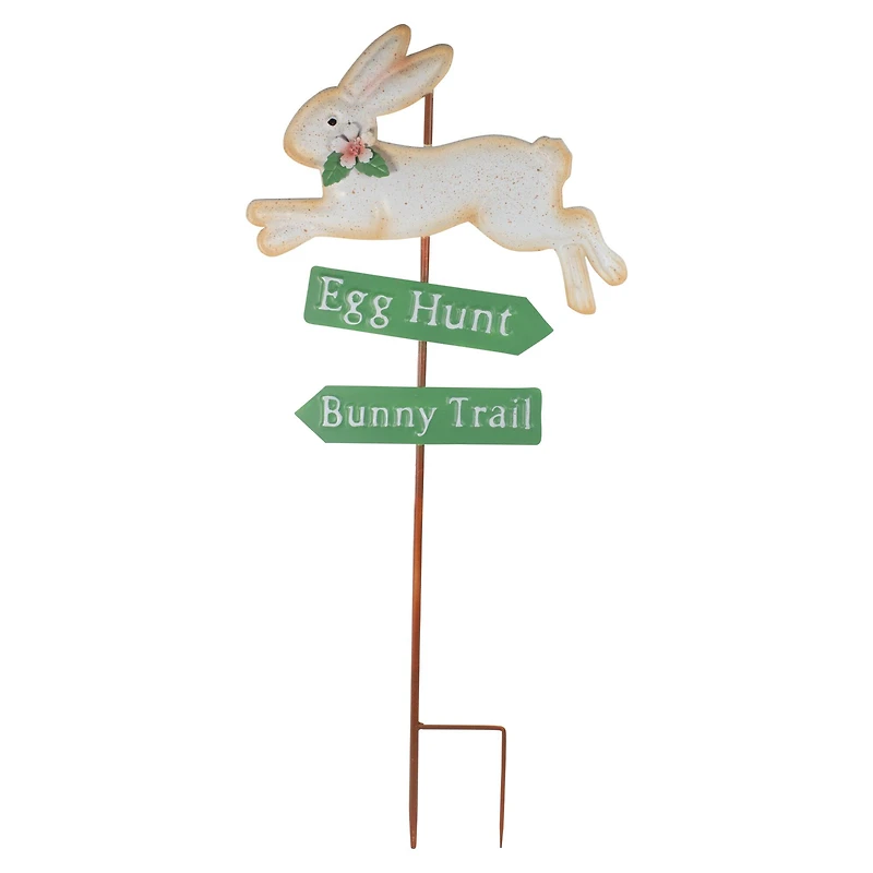 25.5" Egg Hunt Bunny Trail Easter Metal Spring Yard Stake