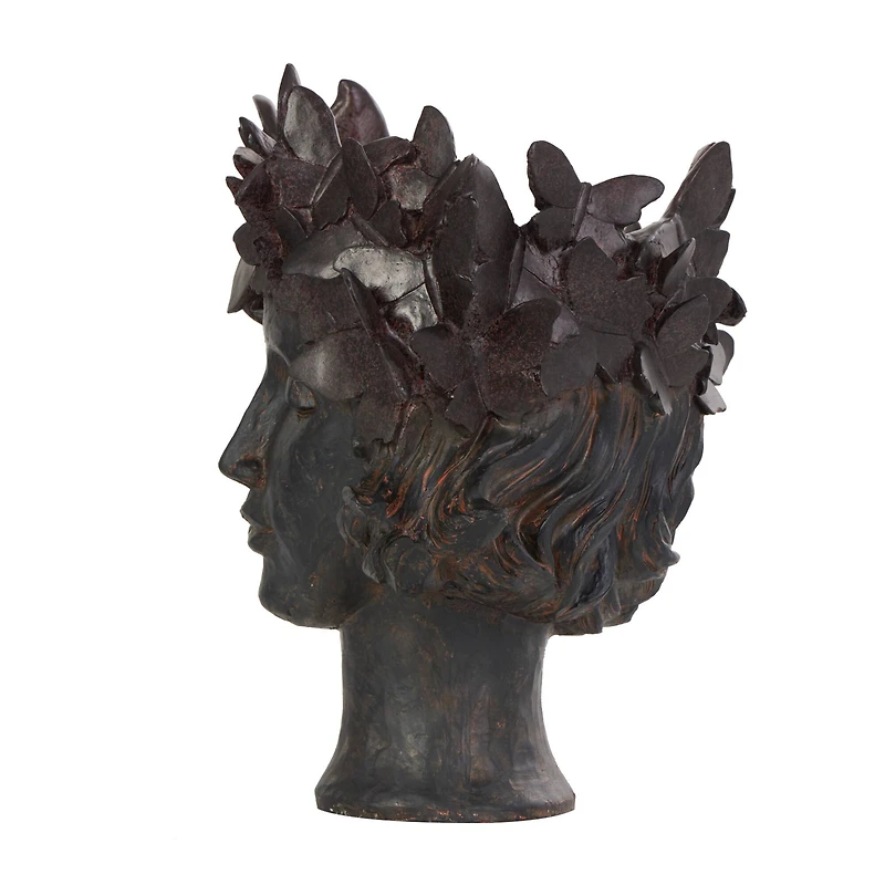14" Bronze Woman Head & Butterflies Planter