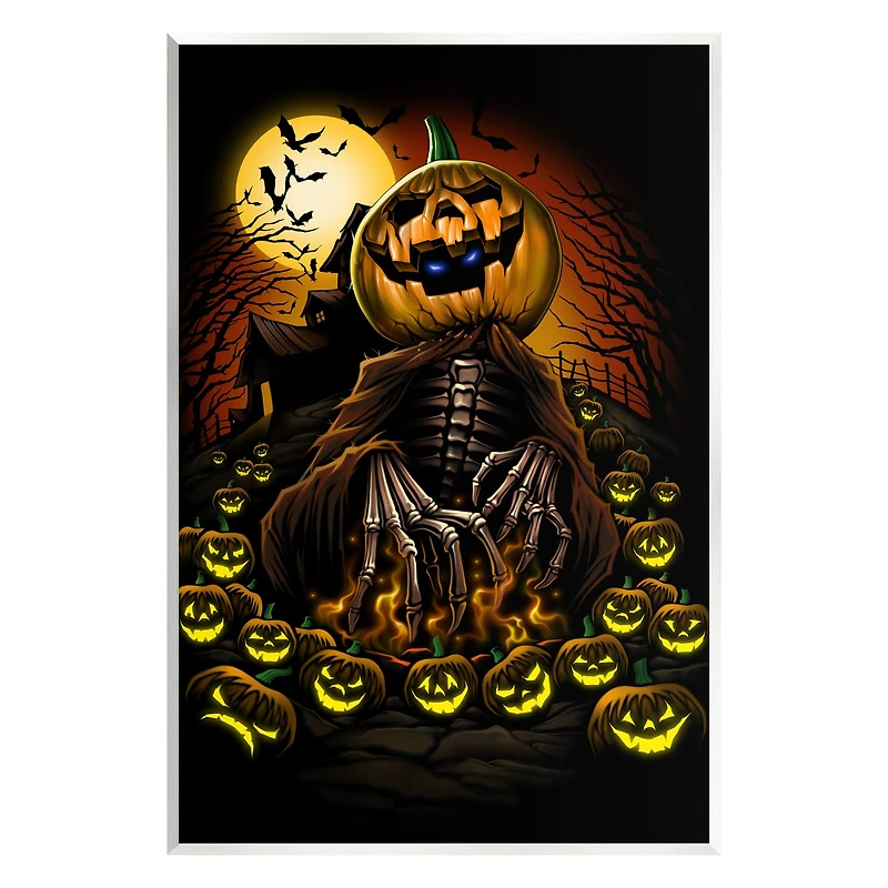 Stupell Industries Spooky Pumpkin Skeleton Haunted Woods Wall Plaque Art
