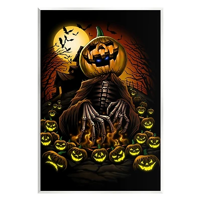 Stupell Industries Spooky Pumpkin Skeleton Haunted Woods Wall Plaque Art