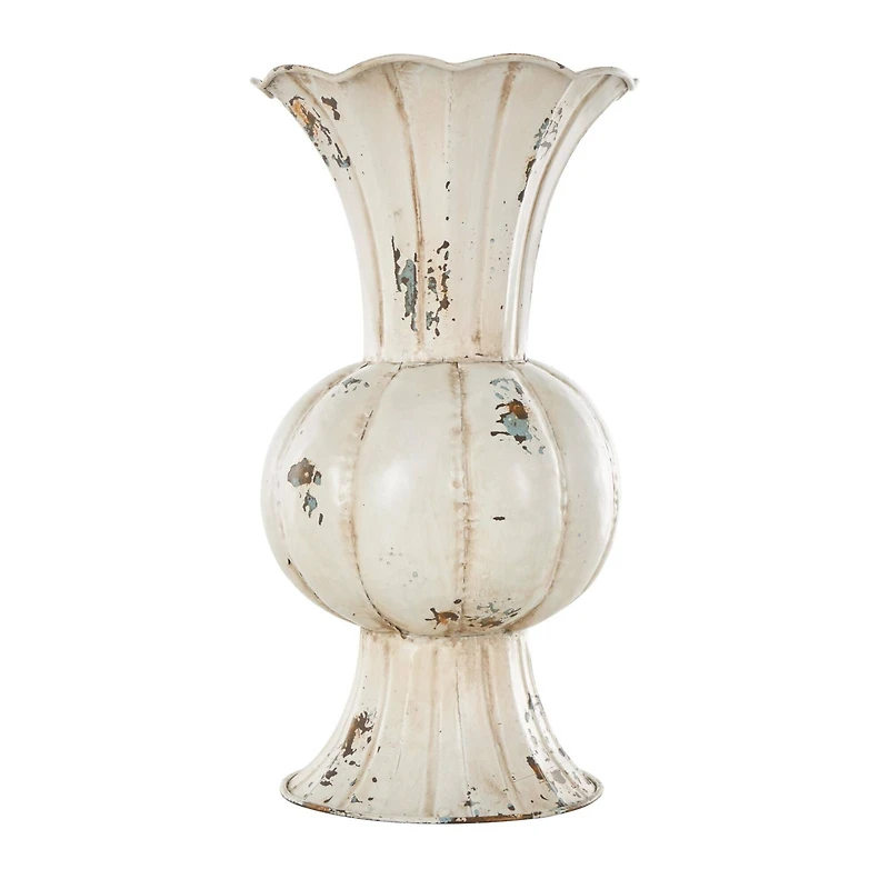 13.25" Distressed Cream Metal Tulip Vase