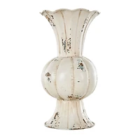 13.25" Distressed Cream Metal Tulip Vase