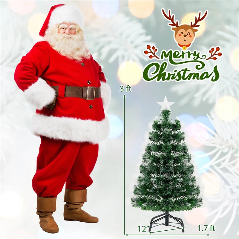 Costway 3ft. Pre‑Lit Fiber Optic Artificial Christmas Tree with Top Star & Folding Metal Stand