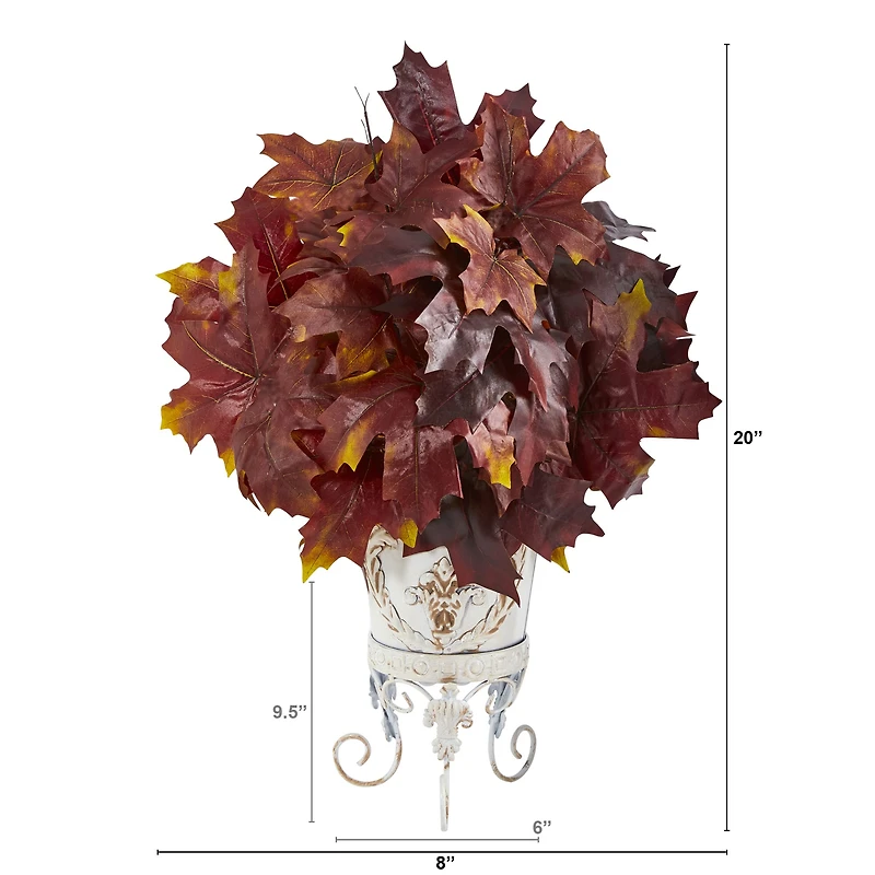 20" Autumn Maple Leaf Plant in Metal Planter