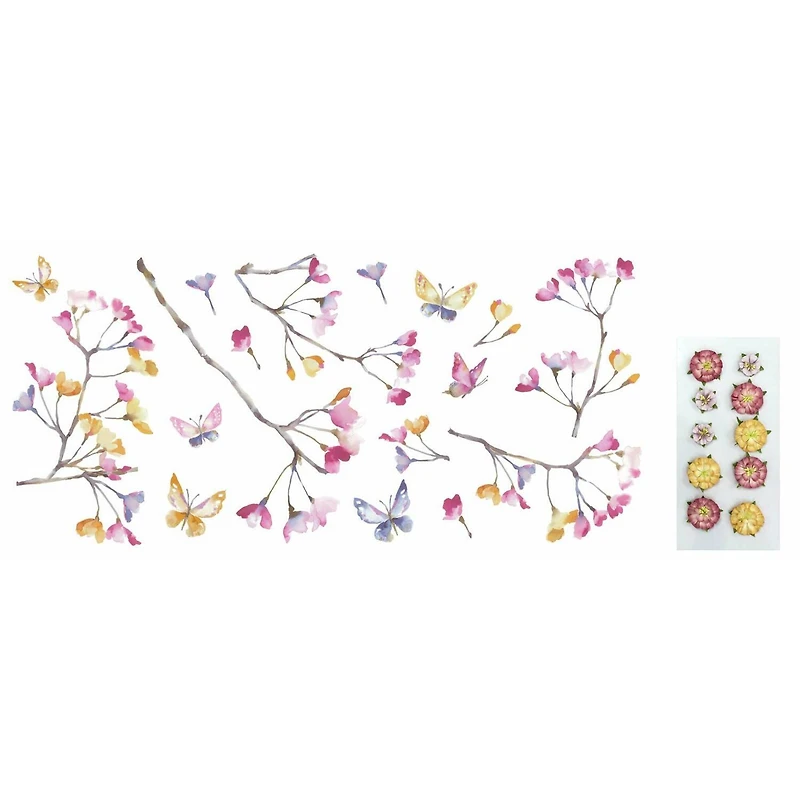 RoomMates Pastel Flowers Branch Decals with 3D Embellishments