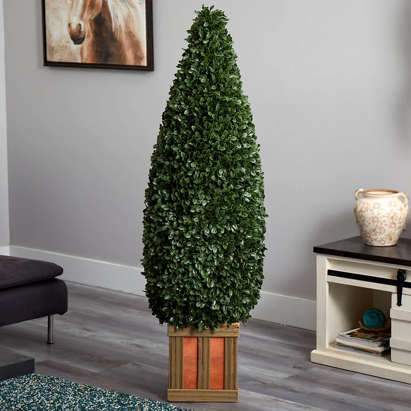 5ft. Boxwood Cone Topiary Tree with Decorative Planter