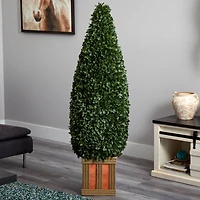 5ft. Boxwood Cone Topiary Tree with Decorative Planter