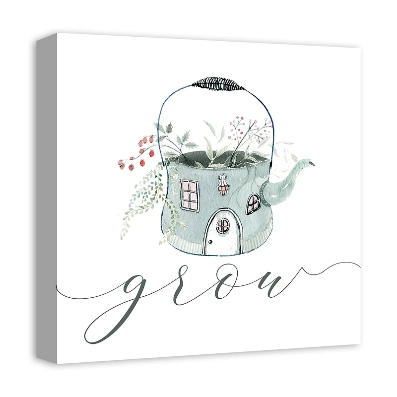 Grow Teapot Floral 16" x 16" Canvas Wall Art