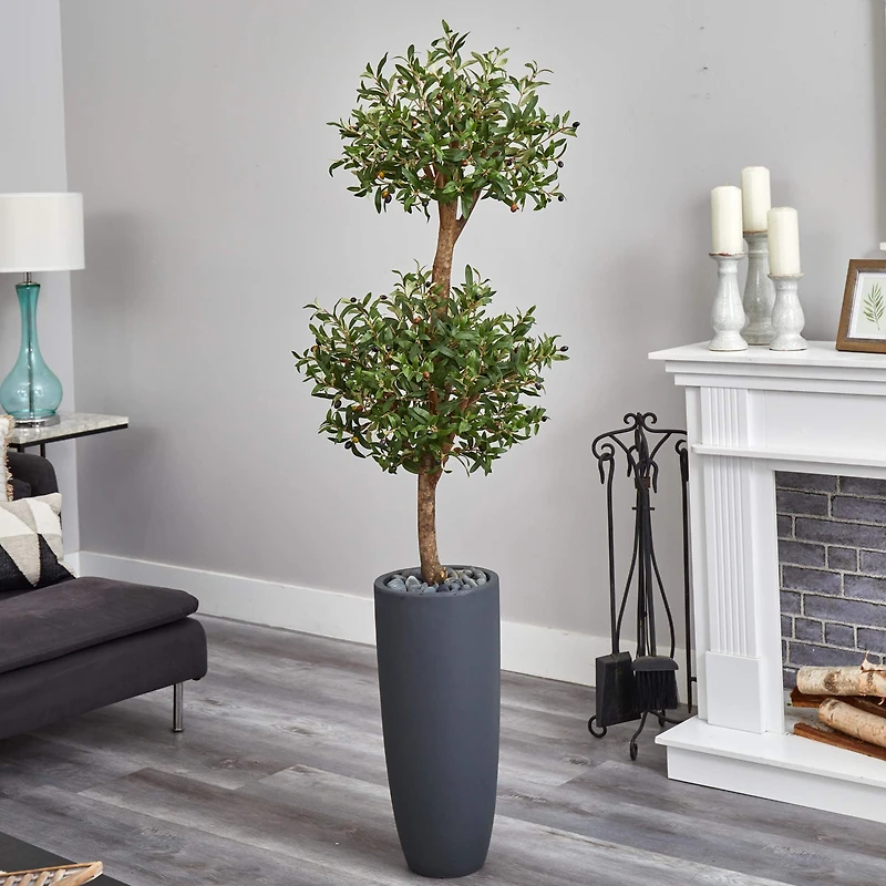 6ft. Double Olive Tree in Gray Planter