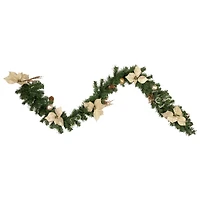 Pre-Decorated Gold Poinsettia Pine Cone & Ball Artificial Garland, Unlit