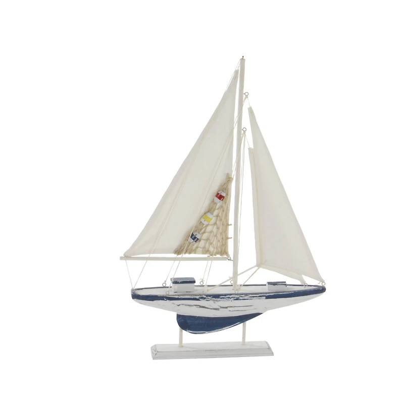 White Wood Coastal Sail Boat Sculpture Set