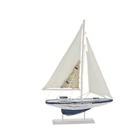 White Wood Coastal Sail Boat Sculpture Set