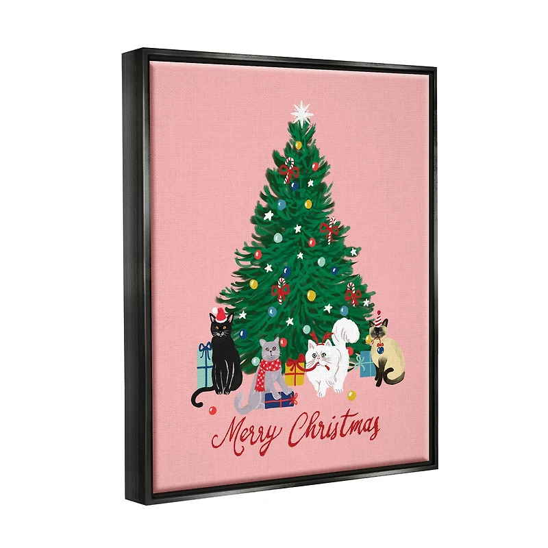 Stupell Industries Merry Christmas Holiday Cats Framed Floater Canvas Wall Art