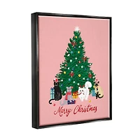 Stupell Industries Merry Christmas Holiday Cats Framed Floater Canvas Wall Art