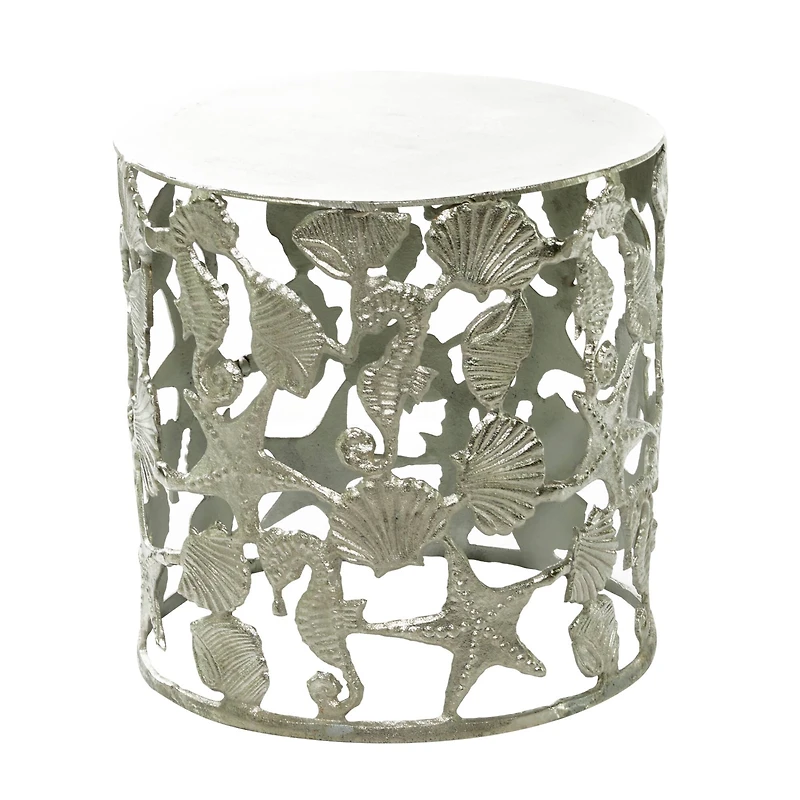 18" Silver Coastal Aluminum Accent Table