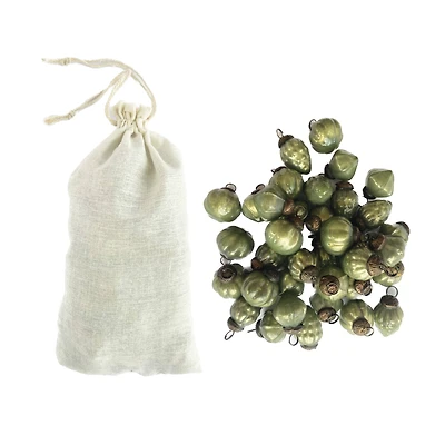 Hello Honey® 36 Pack 1" Olive Green Embossed Mercury Glass Ornaments in Muslin Bag