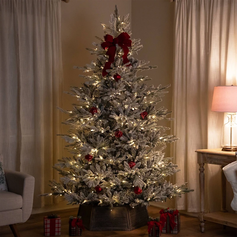 7.5ft. Pre-Lit Real Touch™ Flocked Grand Teton Pine Artificial Christmas Tree, Warm White LED Lights