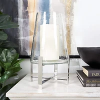 14" Clear Glass & Stainless Steel Hurricane Candle Holder