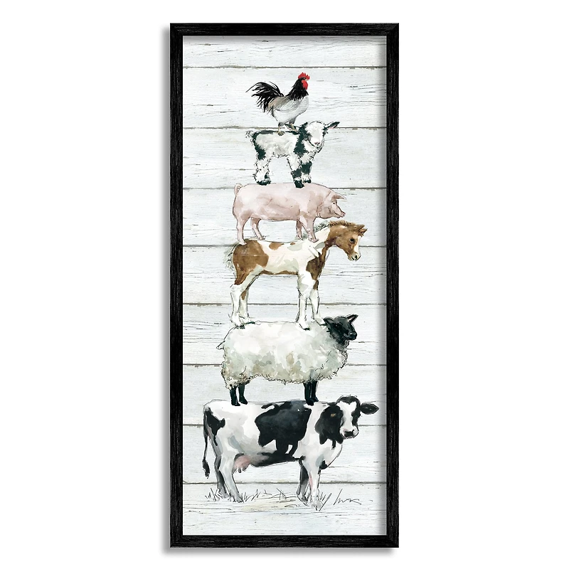Stupell Industries Country Farm Animal Stack Cow Sheep Pig Rooster Framed Wall Art