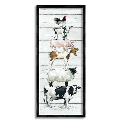 Stupell Industries Country Farm Animal Stack Cow Sheep Pig Rooster Framed Wall Art